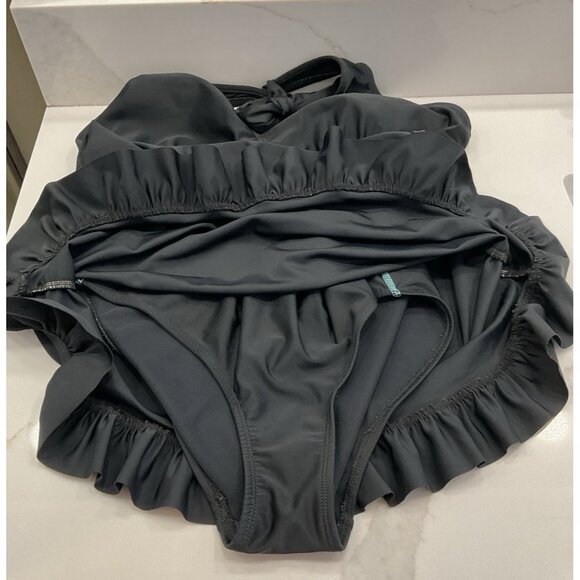 Assets Sara Blakely Spanx Blk Halter Swim Dress Size Large Ruffle Hem Swimsuit - Picture 6 of 8